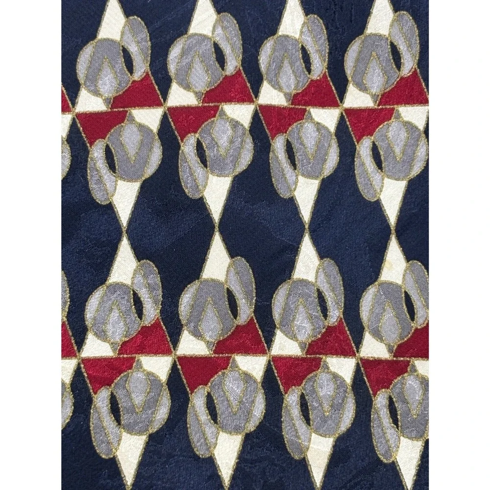 Vintage Adolfo Men's 100% Silk Necktie Navy Burgundy Gray Geometric Woven Tie